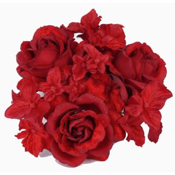 Déco de bougie artificielle INGA, rose, hortensia, rouge, Ø10cm Déco de bougie artificielle INGA, rose, hortensia, rouge, Ø10cm