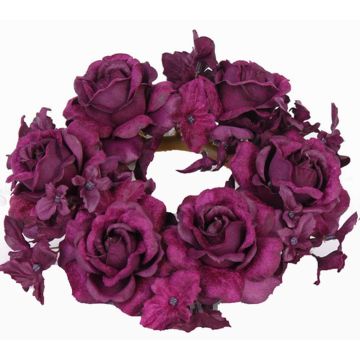 Déco de bougie artificielle INGA, rose, hortensia, violet, Ø15cm