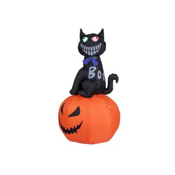 Citrouille d'Halloween LYSANDER avec chat noir, autogonflant, 100x100x180cm