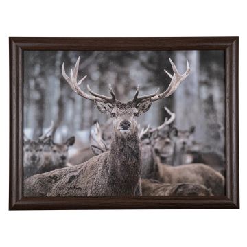 Plateau d'appui BJARKA, motif cerf, marron-gris-blanc, 43 x 33 x 7 cm
