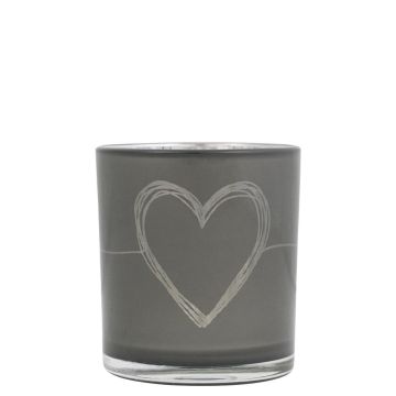 Photophore en verre ANTONIETTA avec motif cœur, gris mat-argent brillant, 8 cm, Ø 7 cm Photophore en verre ANTONIETTA avec motif cœur, gris mat-argent brillant, 8 cm, Ø 7 cm