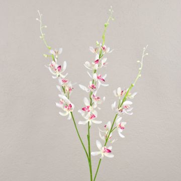 Branche florale artificielle Orchidée Cymbidium MONDEGO, blanc-fuchsia, 95cm