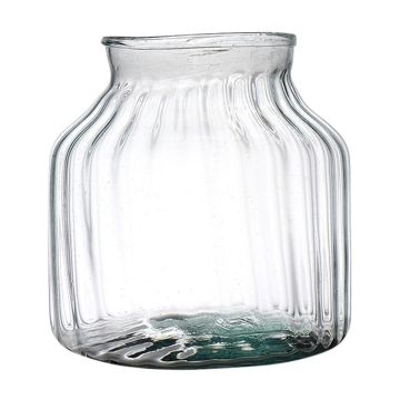 Bougeoir / Vase QUINN EARTH avec rainures, recyclé, vert-transparent, 20cm, Ø21cm