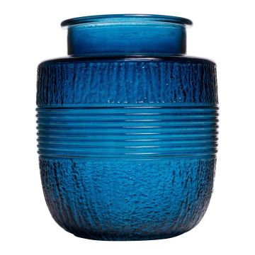 Vase décoratif en verre MARISELA avec bordure décorative, bleu-transparent, 18cm, Ø15,5cm