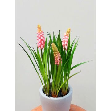 Fleur décorative Muscari NARMADA dans un pot en ciment, rose, 20cm