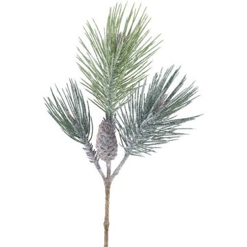 Branche décorative Pin parasol SNOLER avec des paillettes, pomme de pin, givré, vert, 60cm