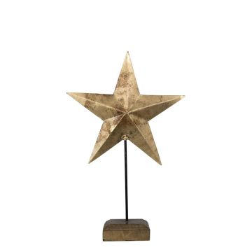Étoile décorative DORANA en métal, socle en bois, dorée, 15 x 9 x 27 cm