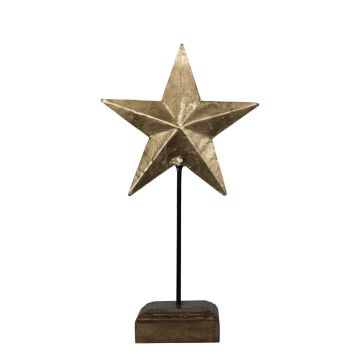 Étoile décorative DORANA en métal, socle en bois, dorée, 19 x 10 x 35 cm