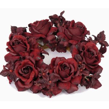 Déco de bougie artificielle INGA, rose, hortensia, rouge foncé, Ø15cm Déco de bougie artificielle INGA, rose, hortensia, rouge foncé, Ø15cm