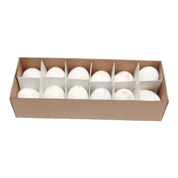 Œufs de poule décoratifs KIKU, 12 pièces, décoration de Pâques, moucheté, blanc