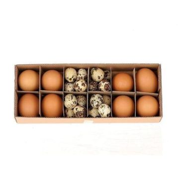 Œufs de poule et de caille décoratifs KIKU, 32 pièces, décoration de Pâques, brun
