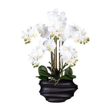 Orchidée Phalaenopsis en tissu ZALBROK, vase décoratif noir, racines, blanc, 75cm