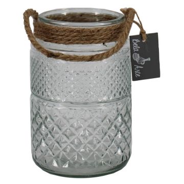 Photophore OPALUS avec corde, motif en losanges, transparent, 19 cm, Ø 12 cm Photophore OPALUS avec corde, motif en losanges, transparent, 19 cm, Ø 12 cm