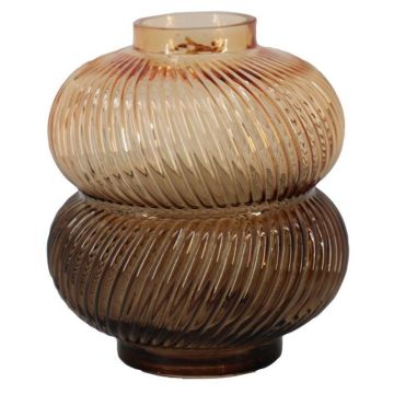 Vase de table en verre KORNELIA avec des rainures, ambre-brun-transparent, 16,3cm, Ø14,7cm