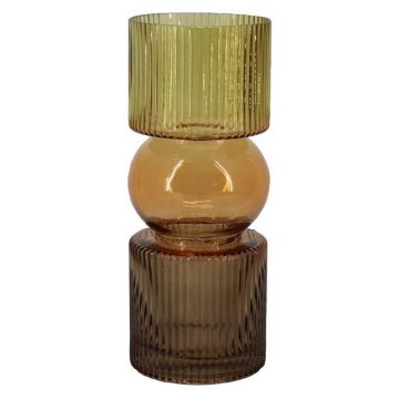 Vase de table en verre NIAMH avec rainures, cognac-ambre-brun-transparent, 25,3cm, Ø10cm