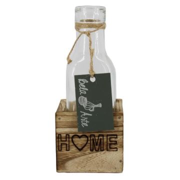 Bouteille en verre STOLLAN dans une petite caisse en bois, inscription Home, transparent, 6,7x6,7x15,5cm Bouteille en verre STOLLAN dans une petite caisse en bois, inscription Home, transparent, 6,7x6,7x15,5cm