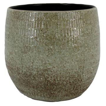 Pot en céramique vintage OXYON à rayures, moucheté, vert, 36cm, Ø39cm