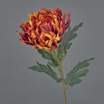 Fleur synthétique chrysanthème LINGYUN, orange-rouge, 65cm, Ø16cm