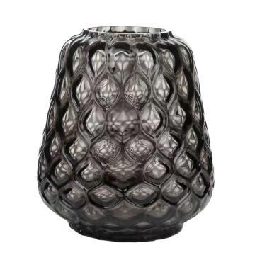 Vase à fleurs en verre LEISSAN, motif alvéolé, gris, 30cm, Ø23cm Vase à fleurs en verre LEISSAN, motif alvéolé, gris, 30cm, Ø23cm