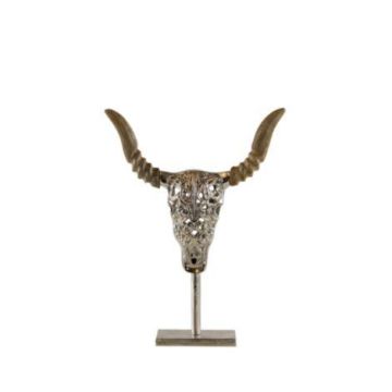 Taureau décoratif en métal DOWA, socle en bois, argent, 27 x 34 x 6 cm Taureau décoratif en métal DOWA, socle en bois, argent, 27 x 34 x 6 cm