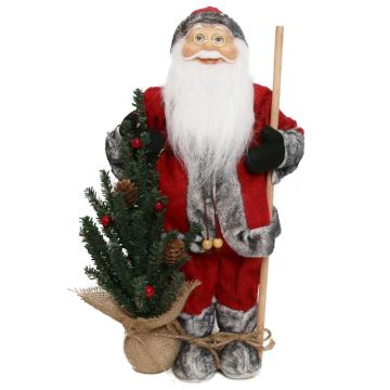 Figurine décorative de Père Noël HENNING, arbre de Noël, bâton en bois, rouge-gris, 24x14x45cm