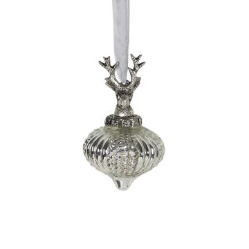 Boule de Noël NUMI en verre, cerf, forme d'oignon, argent, Ø 8 cm Boule de Noël NUMI en verre, cerf, forme d'oignon, argent, Ø 8 cm