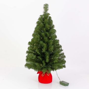 Sapin de Noël artificiel WARSCHAU, sac en jute rouge, LED, 90cm, Ø50cm Sapin de Noël artificiel WARSCHAU, sac en jute rouge, LED, 90cm, Ø50cm
