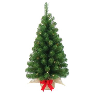 Sapin de Noël artificiel WARSCHAU, sac en jute, ruban rouge, LED, 90cm, Ø50cm Sapin de Noël artificiel WARSCHAU, sac en jute, ruban rouge, LED, 90cm, Ø50cm