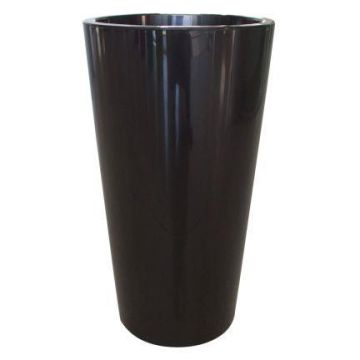 Vase à plantes haut et rond THERESITA en plastique, avec insert, kit d'arrosage, noir,75cm, Ø40cm