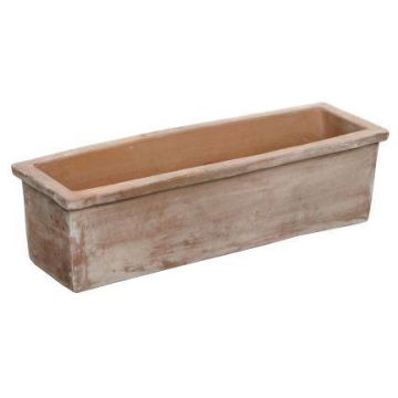 Jardinière rectangulaire en terre cuite MUNJER, à rebord, fabriquée à la main, patinée, marron, 62x20x17cm Jardinière rectangulaire en terre cuite MUNJER, à rebord, fabriquée à la main, patinée, marron, 62x20x17cm