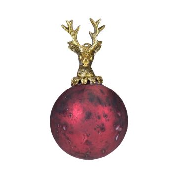 Boule de Noël NUMI en verre, cerf, rouge antique, Ø 8 cm Boule de Noël NUMI en verre, cerf, rouge antique, Ø 8 cm