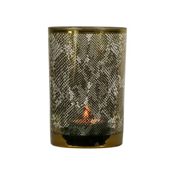 Photophore en verre ELIZABETE avec motif serpents, blanc mat-doré brillant, 18cm, Ø12cm