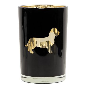Photophore en verre GEORGETTE avec motif teckel, noir mat et doré brillant, 18 cm, Ø 12 cm Photophore en verre GEORGETTE avec motif teckel, noir mat et doré brillant, 18 cm, Ø 12 cm
