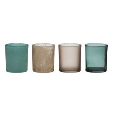 Porte-bougie LYLA en verre, 4 pcs, turquoise-brun, 9cm, Ø8cm Porte-bougie LYLA en verre, 4 pcs, turquoise-brun, 9cm, Ø8cm