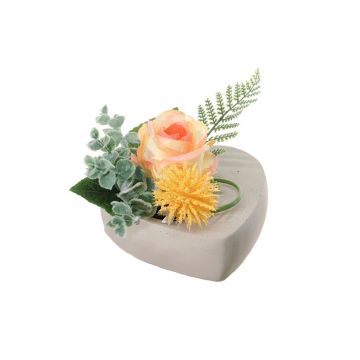 Composition florale artificielle: rose, allium EIVOR, pot décoratif, jaune-saumon, 12cm, Ø17cm