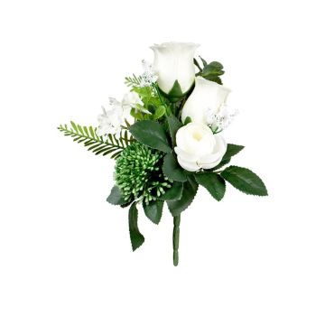 Composition florale artificielle: rose, renoncule, allium HOKUNA, tige, crème, 27cm, Ø20cm