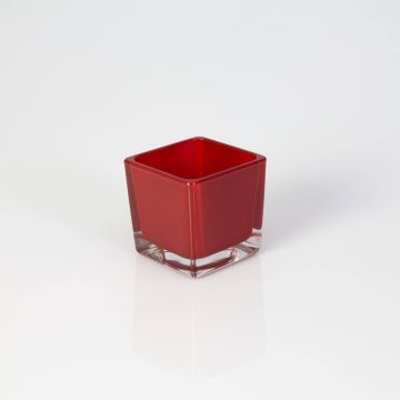 Petit photophore en verre KIM EARTH, rouge, 6x6x6cm