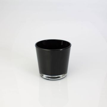 Petit Vase / Porte-bougie ALENA en verre, noir, 10,5cm, Ø11,5cm