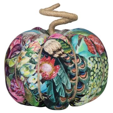 Citrouille décorative AKUNA en coton, faite main, motif paon, multicolore, Ø 23 cm