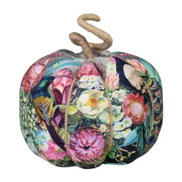 Citrouille décorative AKUNA en coton, faite main, motif paon, multicolore, Ø 18 cm
