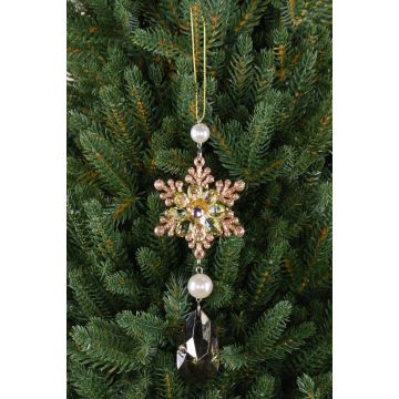 Suspension acrylique Fleur de glace ZERA, goutte, paillettes, vert-or, 16cm, Ø6cm Suspension acrylique Fleur de glace ZERA, goutte, paillettes, vert-or, 16cm, Ø6cm