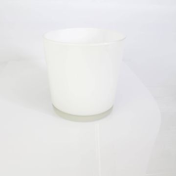 Grand vase / Cache-pot ALENA en verre, blanc, 19cm, Ø18,5cm