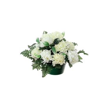 Composition décorative de chrysanthèmes, gypsophile YASAR, pot décoratif, crème, 25cm, Ø30cm