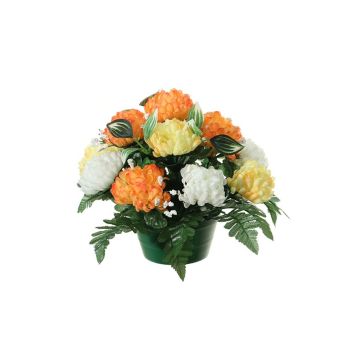 Composition décorative de chrysanthèmes et de gypsophile YASAR, pot décoratif, orange-jaune-crème, 25cm, Ø30cm Composition décorative de chrysanthèmes et de gypsophile YASAR, pot décoratif, orange-jaune-crème, 25cm, Ø30cm
