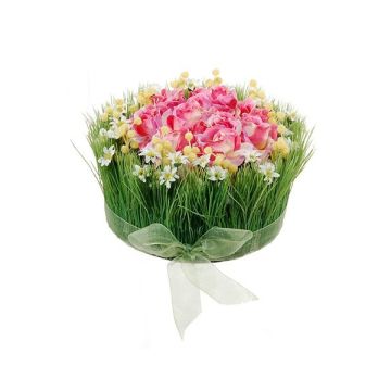 Composition florale artificielle: roses, herbe HAULANI, rose-blanc, 12cm, Ø20cm Composition florale artificielle: roses, herbe HAULANI, rose-blanc, 12cm, Ø20cm
