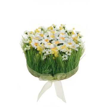 Composition florale artificielle de jonquilles et d'herbe HAULANI, blanc-jaune, 12cm, Ø20cm Composition florale artificielle de jonquilles et d'herbe HAULANI, blanc-jaune, 12cm, Ø20cm