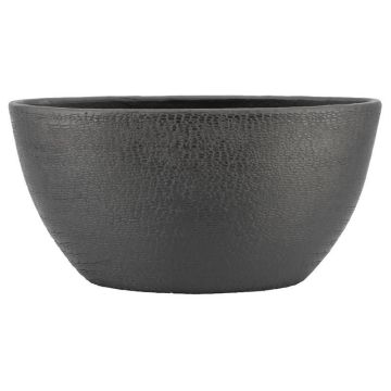 Pot décoratif ovale en céramique DEIRA avec veinures, noir mat, 49x20x25cm