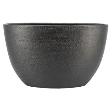 Pot décoratif ovale en céramique DEIRA avec veinures, noir mat, 49x20x30cm
