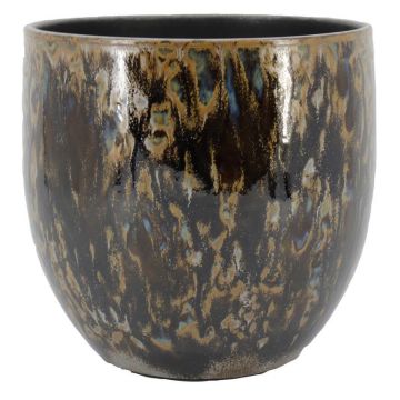 Pot de fleurs ELIEL en céramique, moucheté, marron-bleu, 24 cm, Ø 24 cm