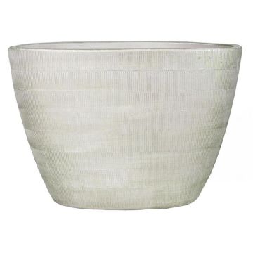 Pot en céramique ovale DELTA avec rainures, gris clair-blanc, 33x16,5x23cm